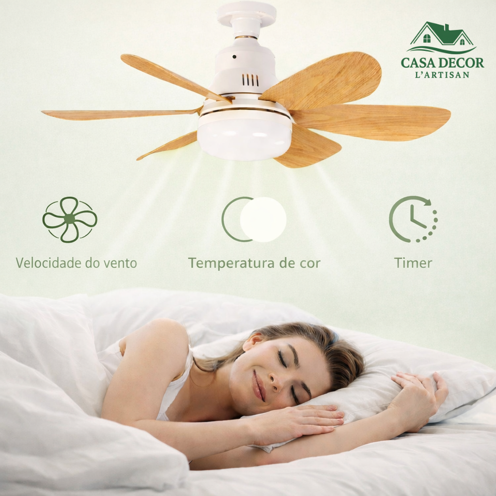 Ventilador de Teto com Luminária LED e Controle Remoto