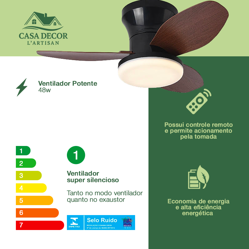 Ventilador de Teto com Luz LED de 65 cm