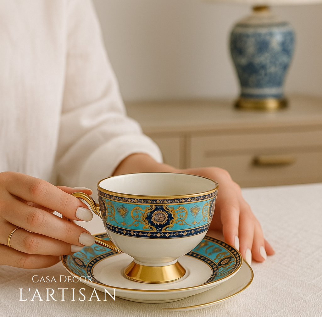 Conjunto de Xícaras e Pires em Porcelana Fina