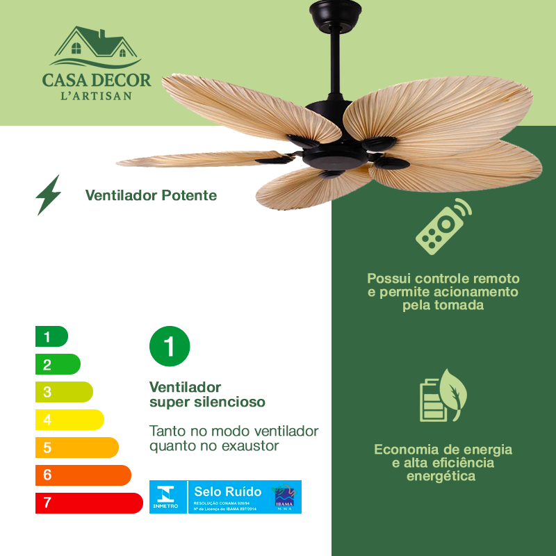 Ventilador de Teto com Pás em Formato de Folha