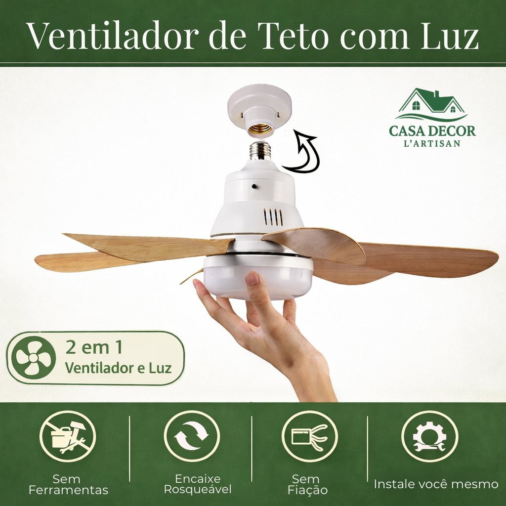 Ventilador de Teto com Luminária LED e Controle Remoto