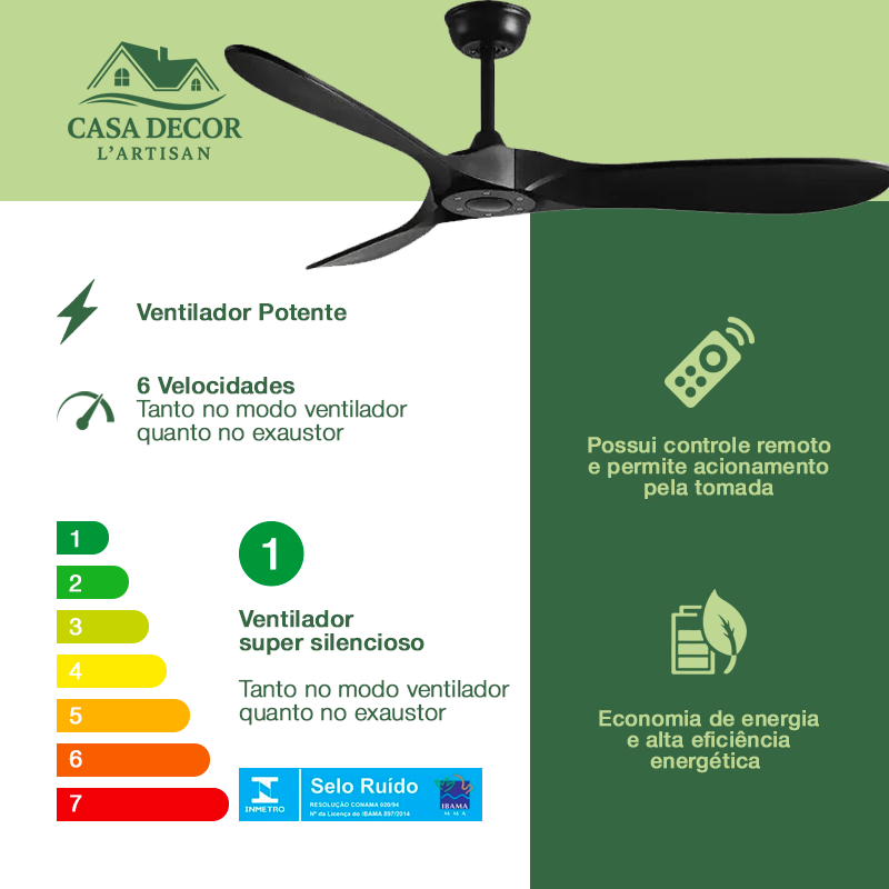 Ventilador de Teto com Controle Remoto Elegante