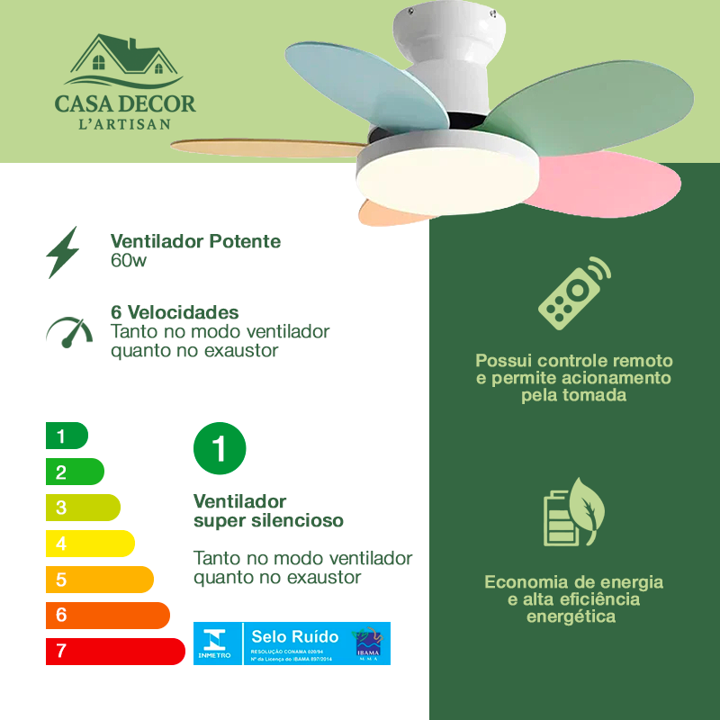 Ventilador de Teto com LED de 60W