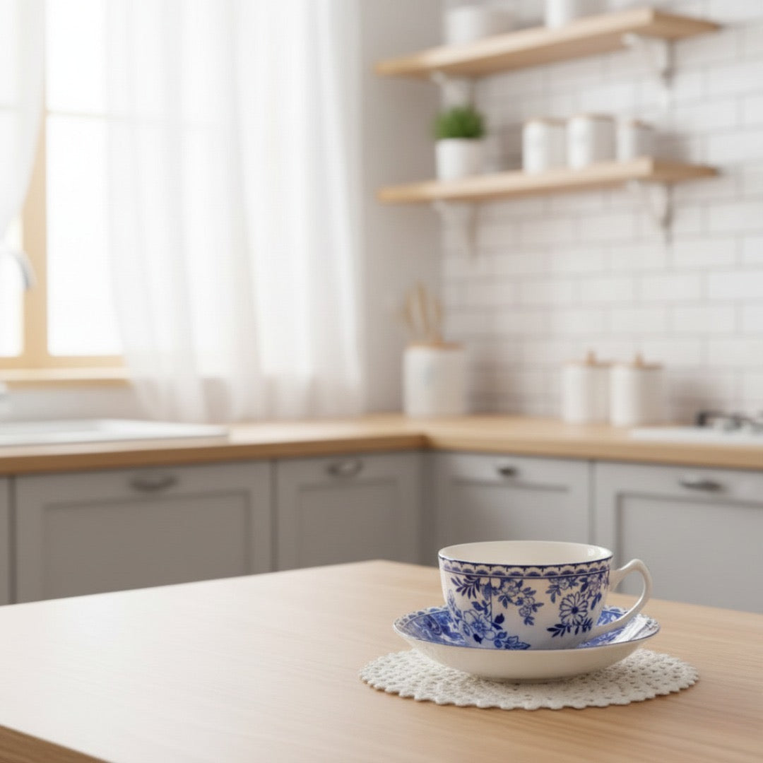 Conjunto com Pires em Porcelana