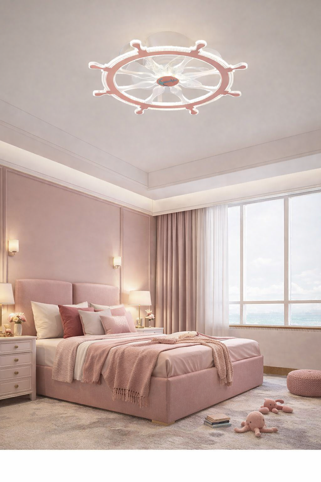 Ventilador de Teto com Luminária – Design Náutico em Formato de Leme