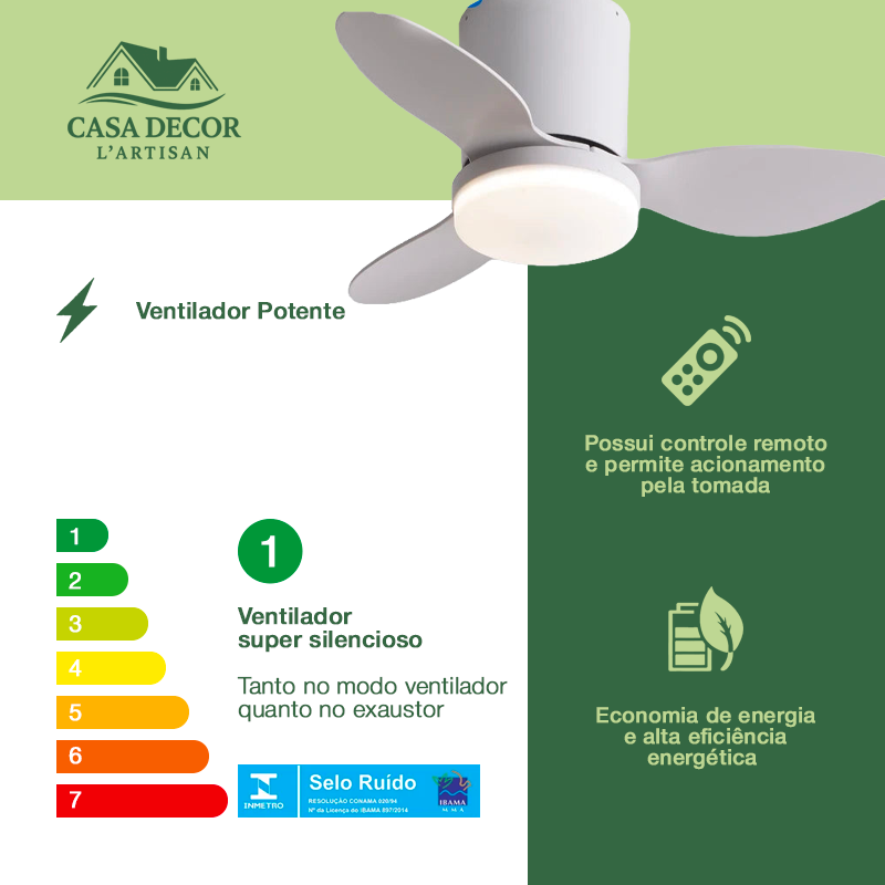 Ventilador de Teto com Luz LED de 65 cm
