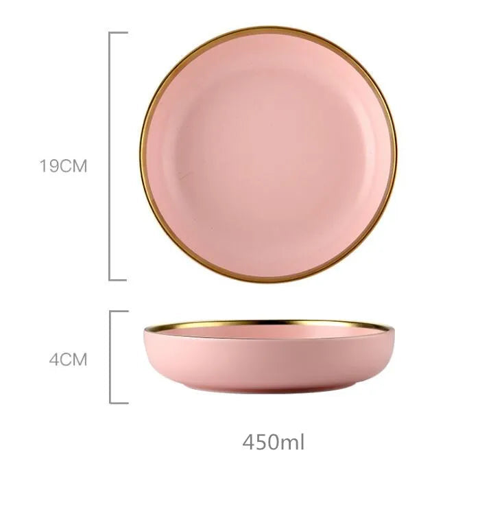 Louças em Porcelana Rosa com Borda Dourada