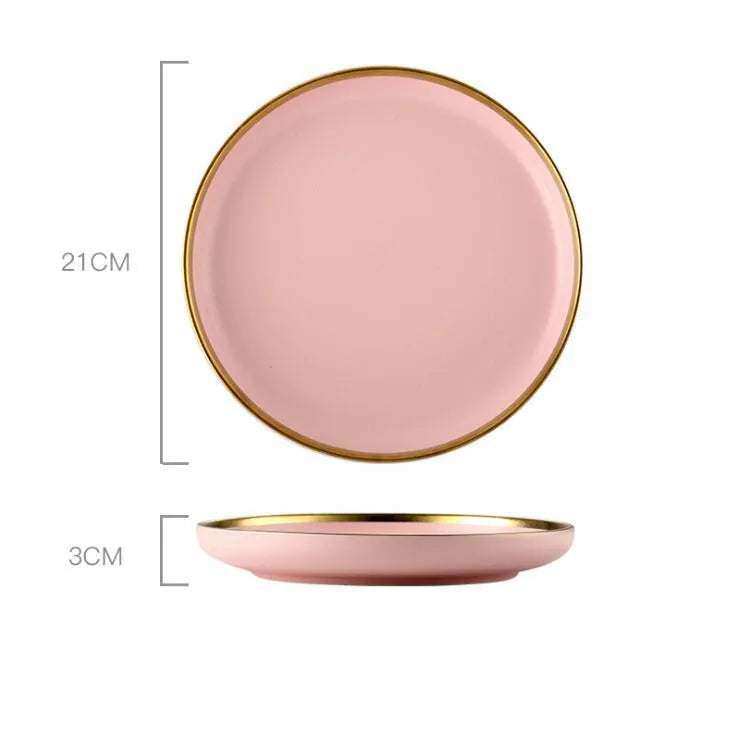 Louças em Porcelana Rosa com Borda Dourada