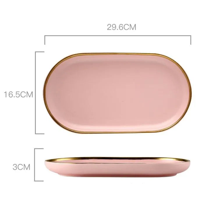Louças em Porcelana Rosa com Borda Dourada