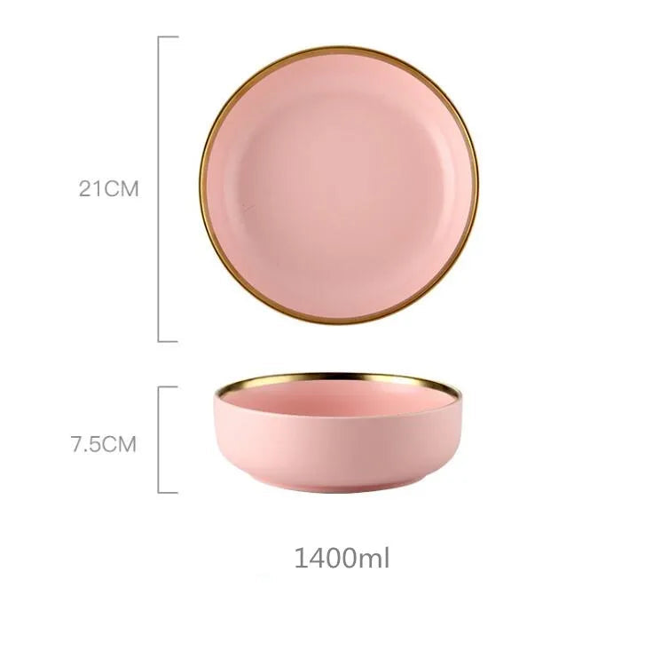 Louças em Porcelana Rosa com Borda Dourada