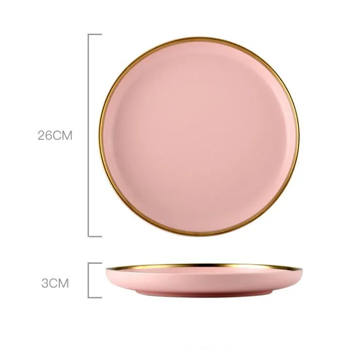 Louças em Porcelana Rosa com Borda Dourada