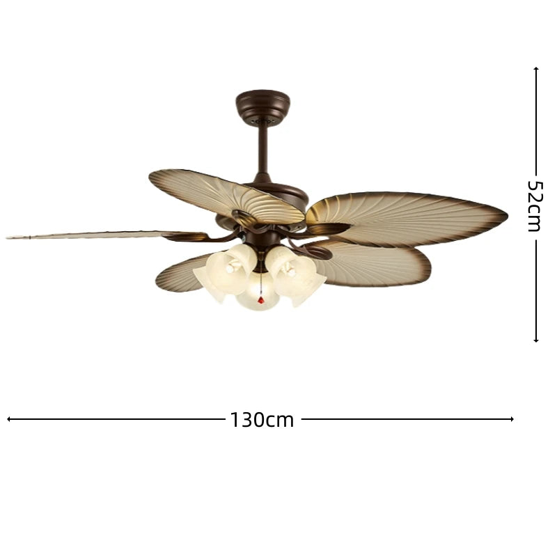 Ventilador de Teto Retrô com Pás de Madeira e Luminária Integrada