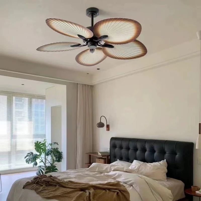 Ventilador De Teto Retro Com Asas De Madeira E Luz Integrada Estilo Clássico E Rústico Para Sala De Estar Quarto