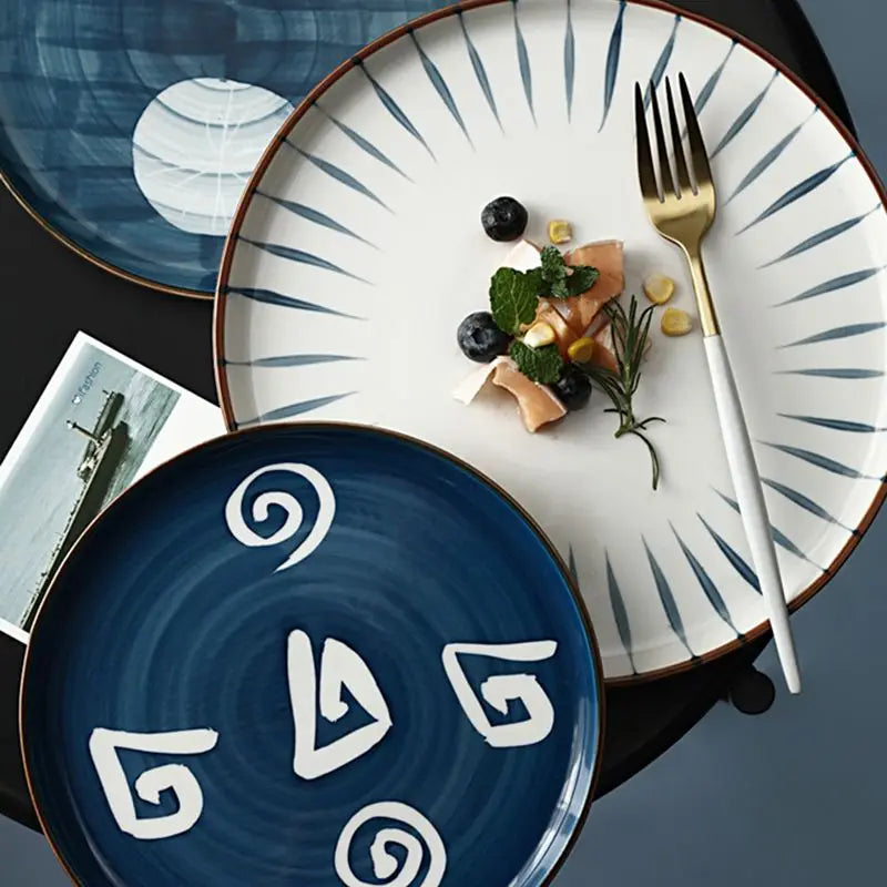 Prato de Cerâmica Azul Estampado