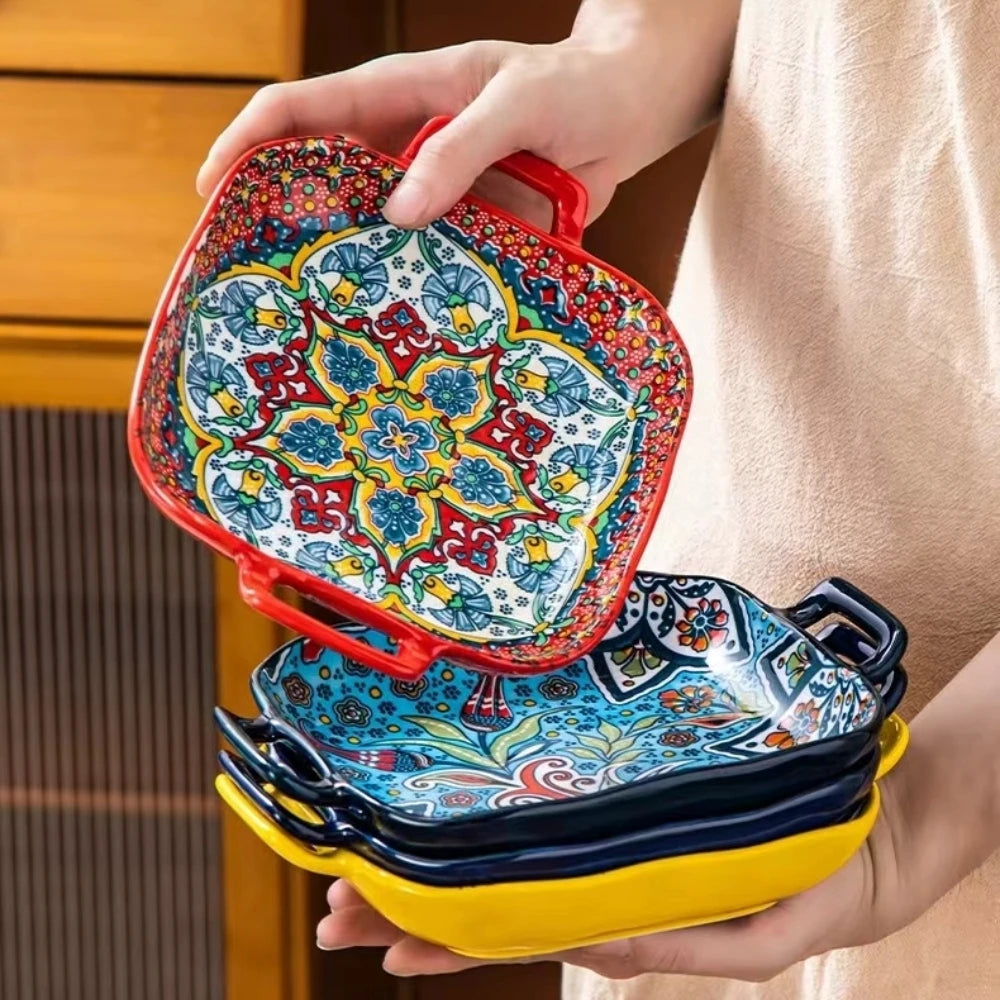 Travessas de Cerâmica Coloridas com Alças