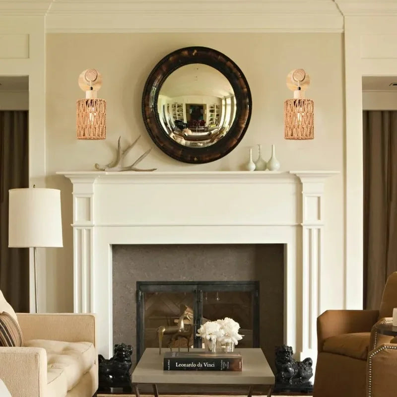 Arandela Cilíndrica com Design em Corda de Cânhamo Estilo Boho Chic / Farmhouse