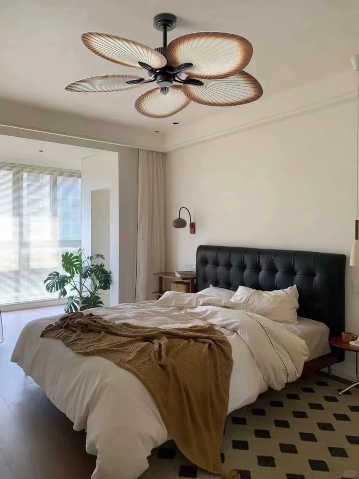 Ventilador De Teto Retro Com Asas De Madeira E Luz Integrada Estilo Clássico E Rústico Para Sala De Estar Quarto
