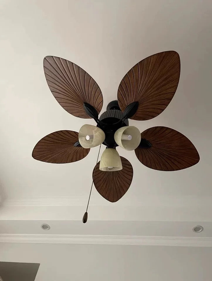 Ventilador De Teto Retro Com Asas De Madeira E Luz Integrada Estilo Clássico E Rústico Para Sala De Estar Quarto