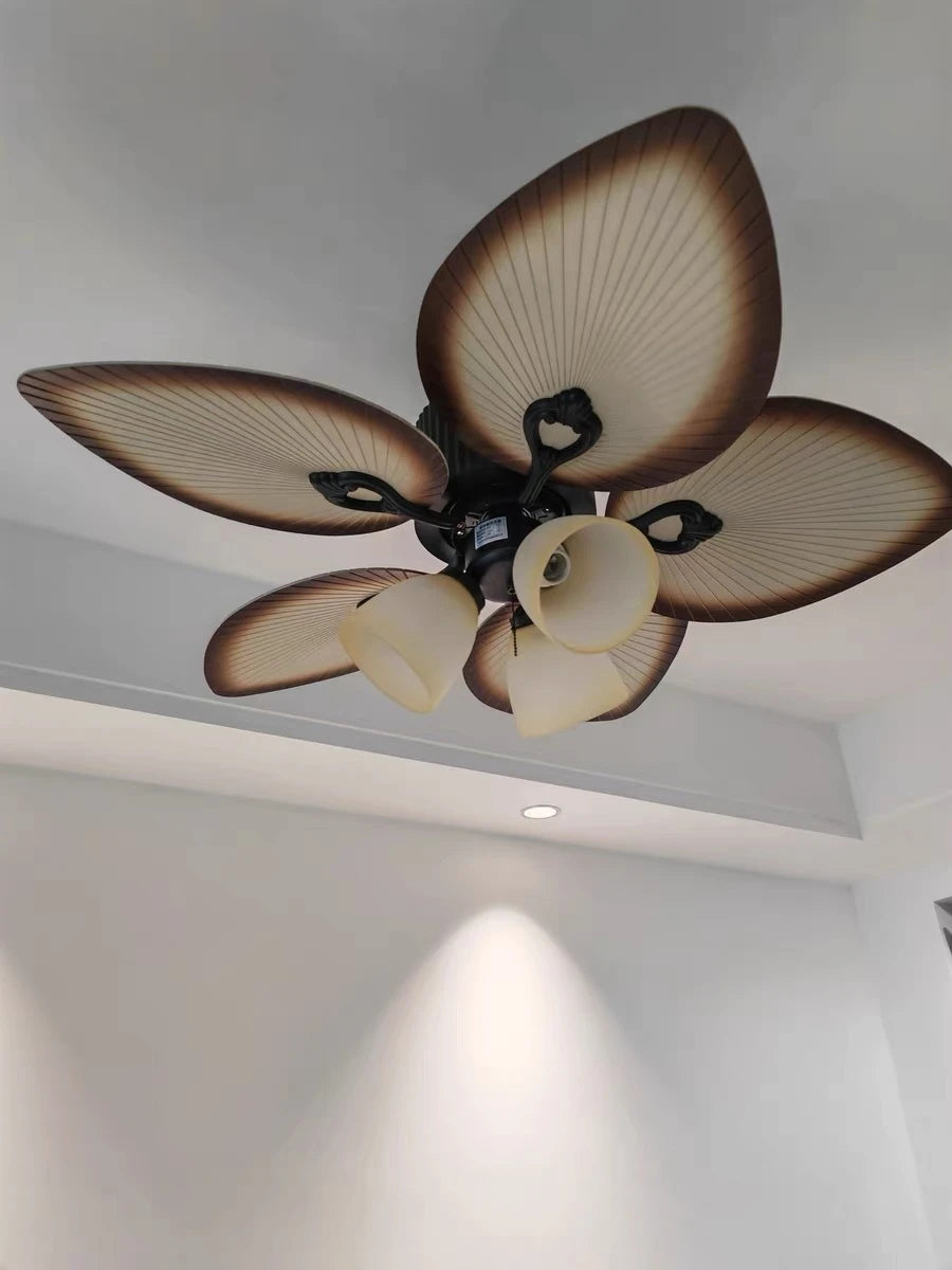 Ventilador De Teto Retro Com Asas De Madeira E Luz Integrada Estilo Clássico E Rústico Para Sala De Estar Quarto