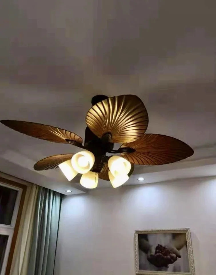 Ventilador De Teto Retro Com Asas De Madeira E Luz Integrada Estilo Clássico E Rústico Para Sala De Estar Quarto